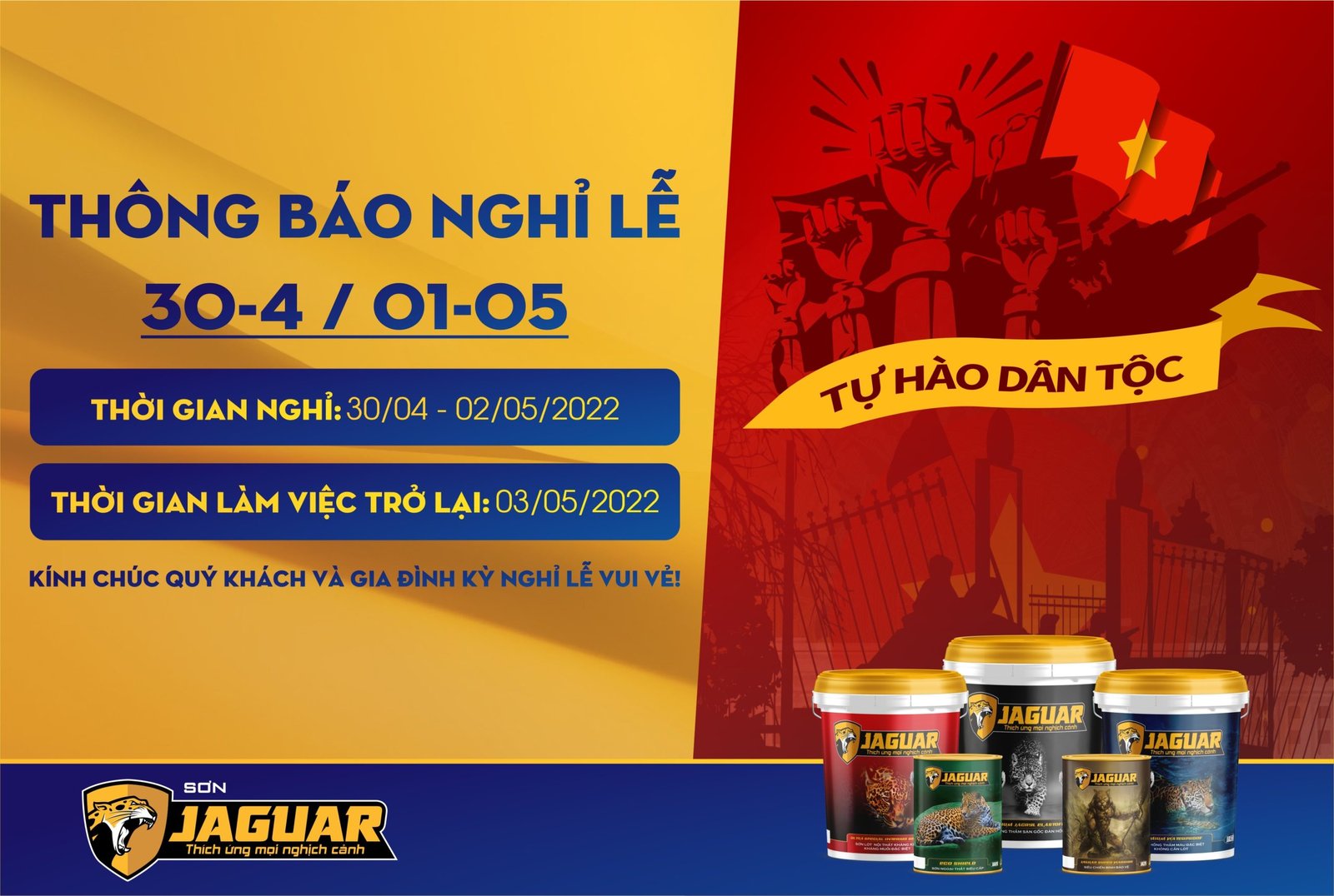 Thông báo lịch nghỉ lễ 30/04-01/05/2022