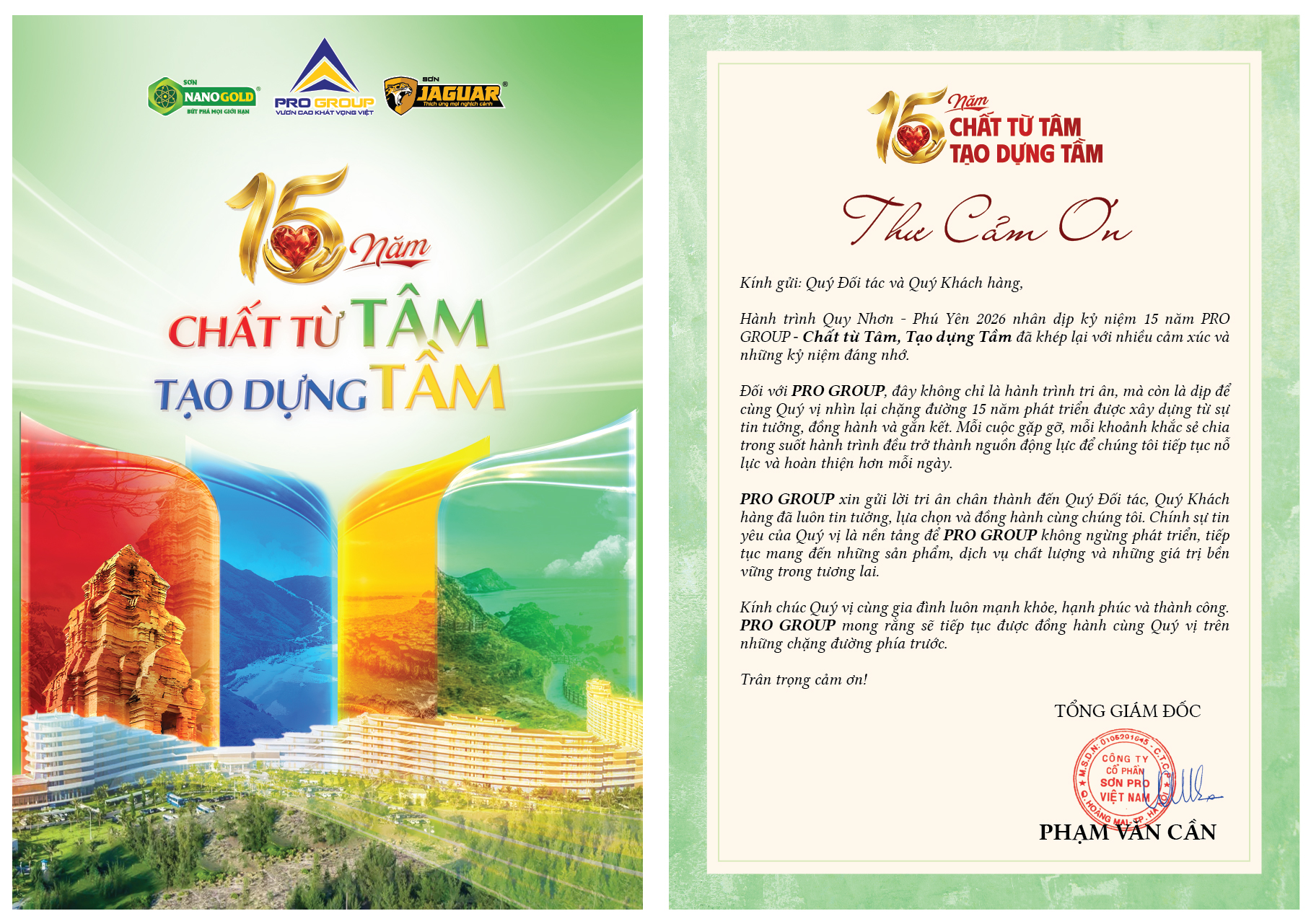 THƯ CẢM ƠN HÀNH TRÌNH 15 NĂM | CHẤT TỪ TÂM – TẠO DỰNG TẦM